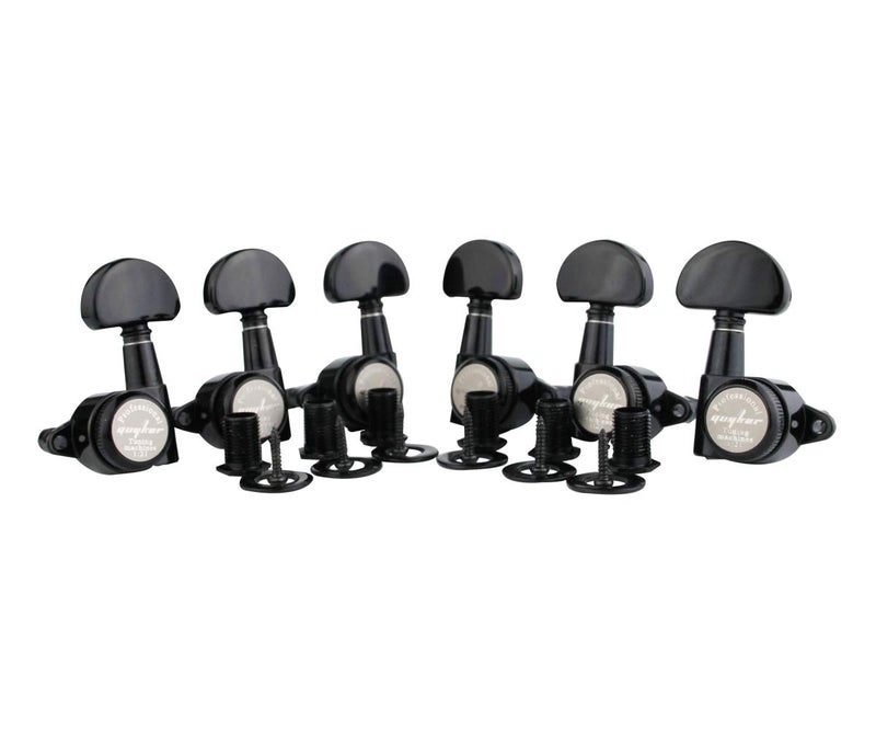 Guyker 6Pcs Guitar Locking Tuners (3L + 3R Handed) â€“ 1:21 Lock String Tuning Key Pegs Machine Heads with Half-Circle Handle Replacement for LP SG Style Electric, Folk or Acoustic Guitars â€“ Black - Image 2